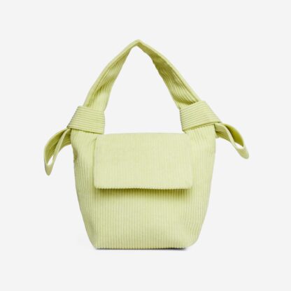 Alma Knotted Strap Grab Bag In Lime Green Cord Fabric,, Green