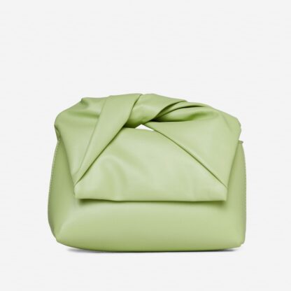 Antonella Twisted Strap Grab Bag In Green Faux Leather,, Green