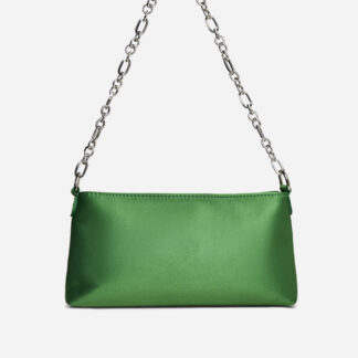 Gia Chain Strap Rectangle Shaped Shoulder Bag In Green Satin,, Green