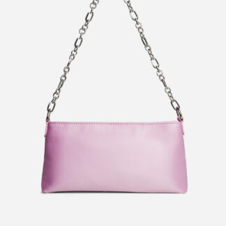 Gia Chain Strap Rectangle Shaped Shoulder Bag In Pink Satin,, Pink