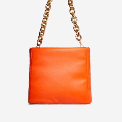 Lucia Chain Strap Shopper Bag In Orange Faux Leather,, Orange