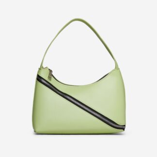 Regina Zip Detail Shoulder Bag In Lime Green Faux Leather,, Green