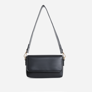 Evening Thick Strap Shoulder Bag In Black Faux Leather,, Black