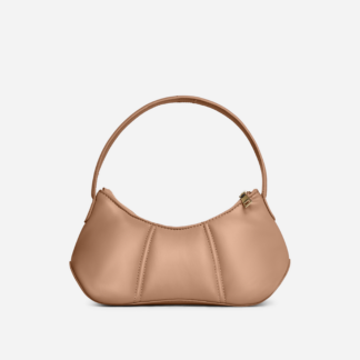 Drama Stitch Detail Shaped Shoulder Bag In Nude Faux Leather,, Nude