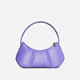 Drama Stitch Detail Shaped Shoulder Bag In Purple Faux Leather,, Purple