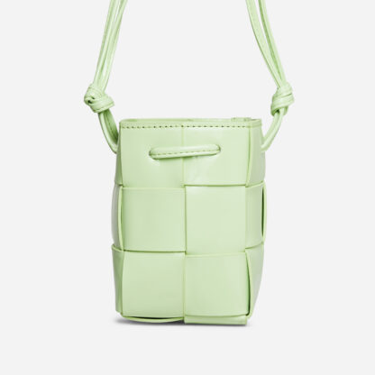 Erica Woven Detail Cross Body Bucket Bag In Green Patent,, Green