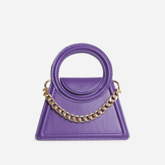 Kaiia Chain Detail Round Handle Mini Grab Bag In Purple Faux Leather,, Purple