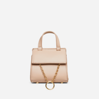 Vada Chain Ring Detail Top Handle Grab Bag In Nude Faux Leather,, Nude