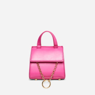 Vada Chain Ring Detail Top Handle Grab Bag In Pink Faux Leather,, Pink