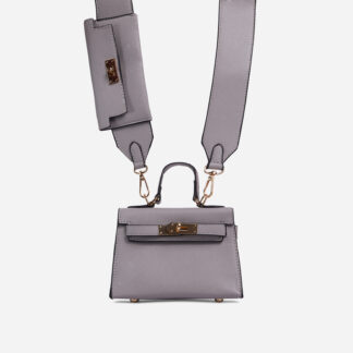 Kady Purse Detail Cross Body Tote Bag In Grey Faux Leather,, Grey