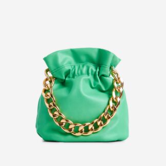 Natalina Chain Strap Detail Grab Bag In Green Faux Leather,, Green