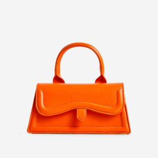 Cloudy Top Handle Cross Body Tote Bag In Orange Faux Leather,, Orange