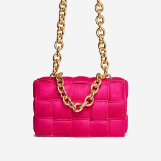 Jackson Chain Detail Quilted Shoulder Bag In Pink Faux Suede,, Pink