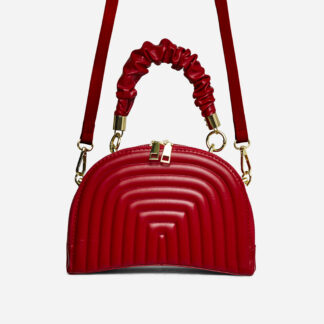 Yara Ruched Handle Detail Embossed Grab Bag In Red Faux Leather,, Red