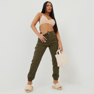 Cargo Pocket Trouser In Khaki Green UK 12, Green