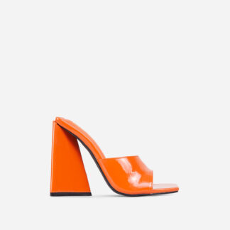 Avalon Square Peep Toe Sculptured Flared Block Heel Mule In Orange Patent, Orange