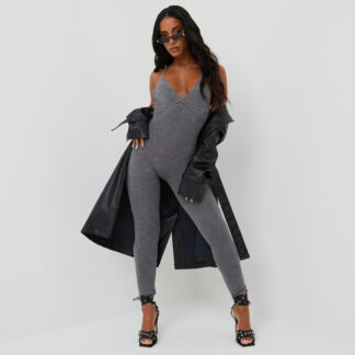 Thin Strapped Jumpsuit In Grey Knit UK 10, Grey