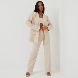 High Waist Wide Leg Suit Trousers In Nude UK 14, Nude