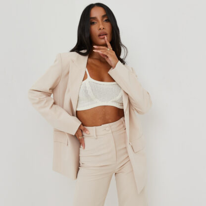 Oversized Blazer In Nude UK 14, Nude