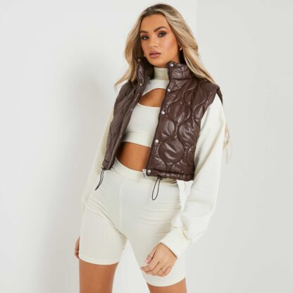 Onion Quilted Cropped Gilet In Brown, Brown