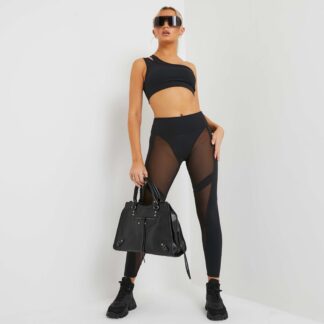 High Waist Mesh Panel Gym Leggings In Black UK Extra Large XL, Black