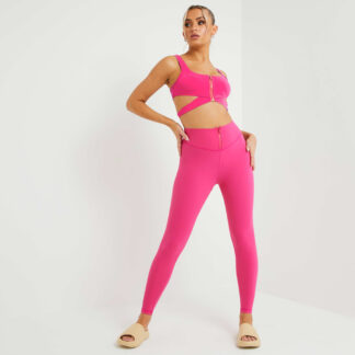 High Waist Zip Up Detail Gym Leggings In Pink UK Extra Large XL, Pink