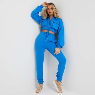 High Waist Drawstring Casual Joggers In Blue, Blue