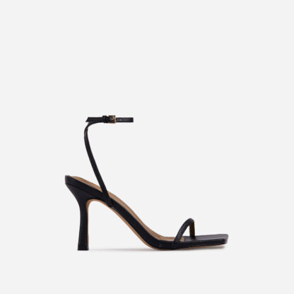 Savannah Barely There Square Toe Heel In Black Faux Leather, Black