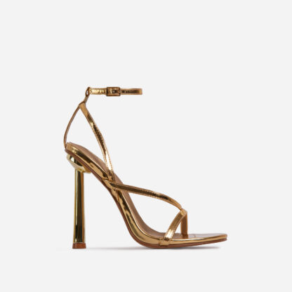 Yasmin Strappy Heel In Metallic Gold Faux Leather, Gold