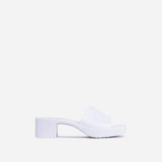 Rhea Square Peep Toe Platform Block Heel Mule In White Rubber, White