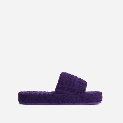 Gotchu Flatform Slider Sandal In Purple Terry Towel Fabric, Purple