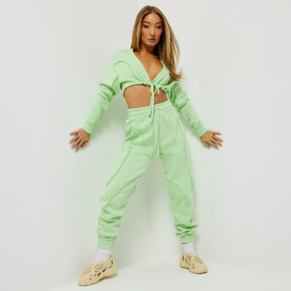 High Waist Seam Detail Oversized Jogger In Lime Green UK 14, Green