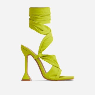 Nick Lace Up Square Peep Toe Sculptured Heel In Green Chiffon, Green