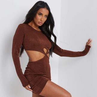 Cut Out Mini Dress In Dark Brown UK 14, Brown