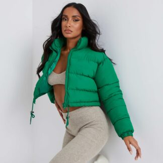 Cropped Puffer Coat in Bright Green UK Extra Small XS, Green