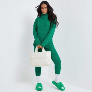 Knitted Roll Neck Jumper And Leggings Co-Ord Set In Green UK, Green