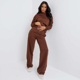 Wide Leg Joggers In Brown UK 14, Brown