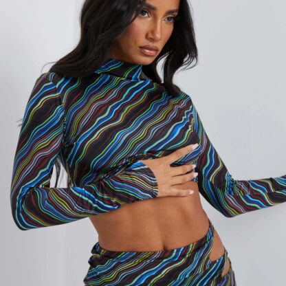 Printed Crop Top In Blue UK 12, Blue