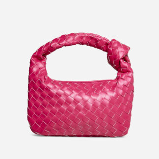 Aitana Woven Knotted Detail Grab Bag In Pink Faux Leather,, Pink