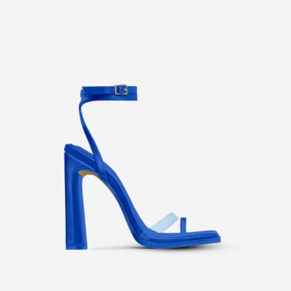 All-In-It Perspex Strap Square Toe Flared Block Heel In Blue Faux Leather, Blue