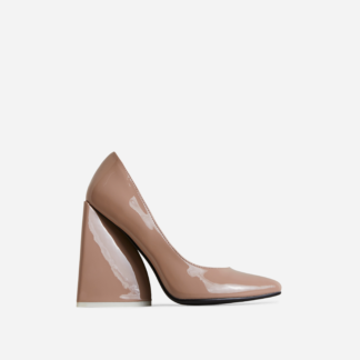 As-I-Am Pointed Toe Statement Block Court Heel In Nude Patent, Brown