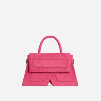 Aviva Top Handle Shaped Tote Bag In Pink Faux Suede,, Pink