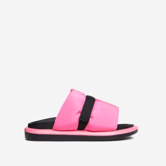 Berkshire Velcro Strap Flatform Slider Sandal In Pink Nylon, Pink