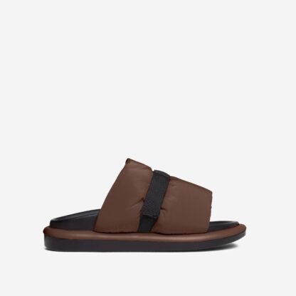 Berkshire Velcro Strap Flatform Slider Sandal In Brown Nylon, Brown