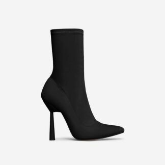 Brooks Pointed Toe Sculptured Round Heel Ankle Sock Boot In Black Lycra, Black