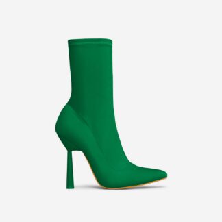 Brooks Pointed Toe Sculptured Round Heel Ankle Sock Boot In Green Lycra, Green