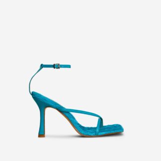 Catalina Faux Fur Insole Square Toe Barely There Heel In Teal Blue Faux Leather, Blue