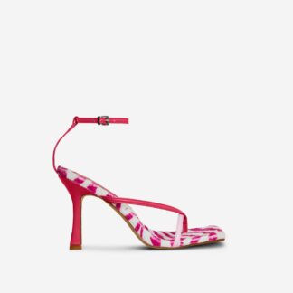 Catalina Zebra Print Faux Fur Insole Square Toe Barely There Heel In Pink Faux Leather, Pink