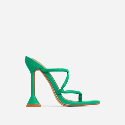 Cello Strappy Square Toe Sculptured Heel Mule In Green Faux Leather, Green