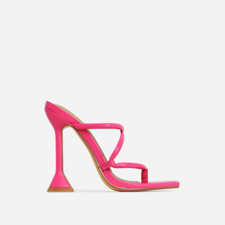 Cello Strappy Square Toe Sculptured Heel Mule In Pink Faux Leather, Pink